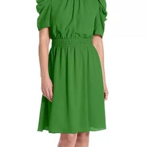 London Style Puff sleeve Green Midi Dress
